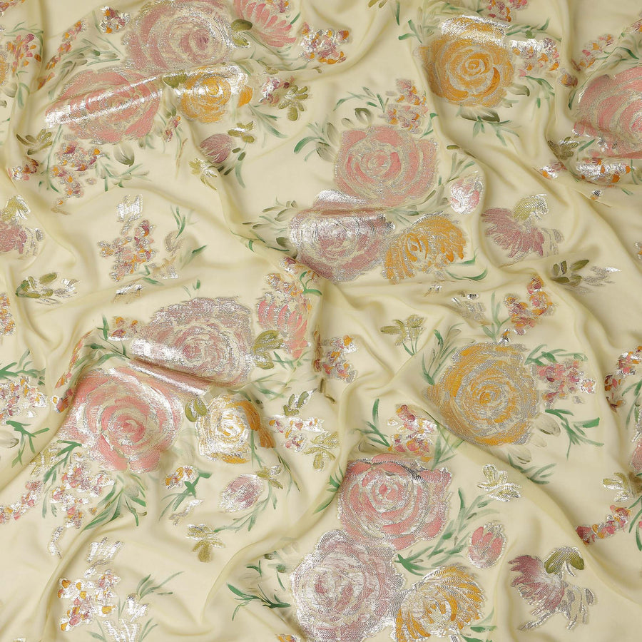 Soft Butter Yellow Rose Metallic Pure Silk Chiffon 140cm