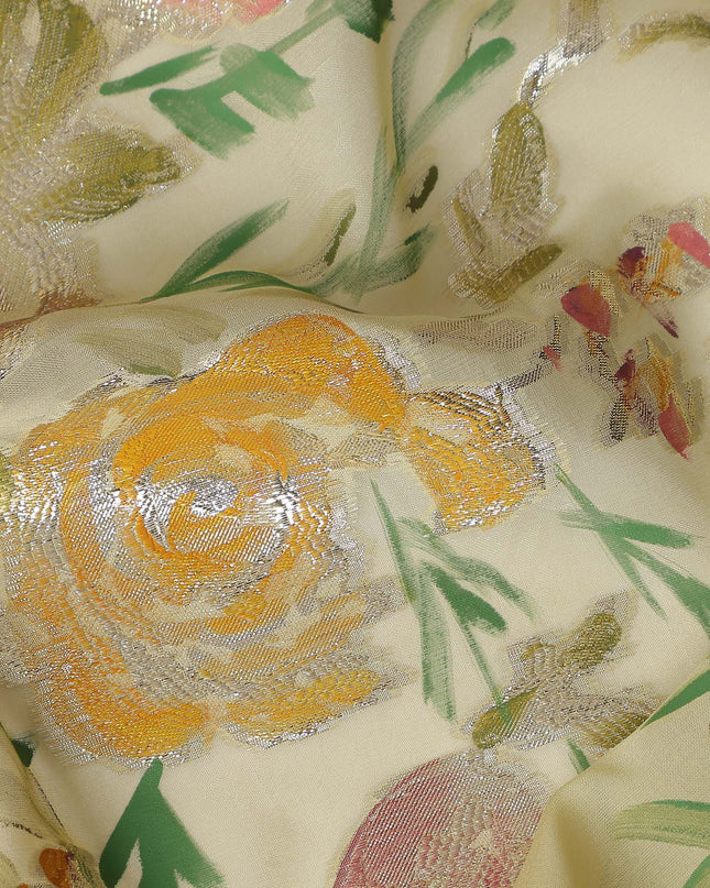 Soft Butter Yellow Rose Metallic Pure Silk Chiffon 140cm