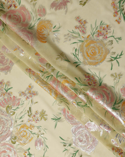 Soft Butter Yellow Rose Metallic Pure Silk Chiffon 140cm