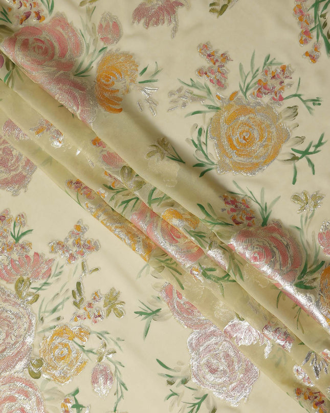 Soft Butter Yellow Rose Metallic Pure Silk Chiffon 140cm