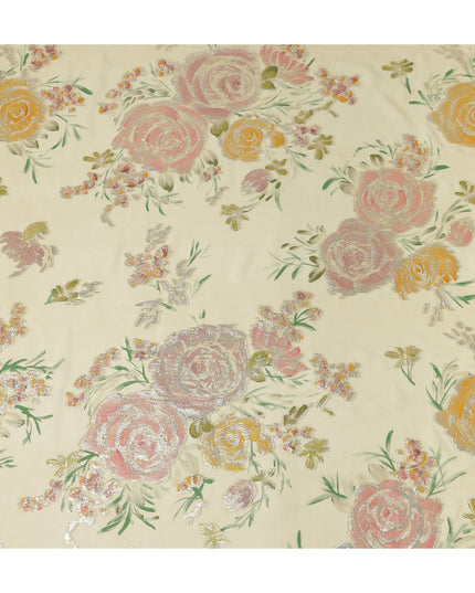 Soft Butter Yellow Rose Metallic Pure Silk Chiffon 140cm
