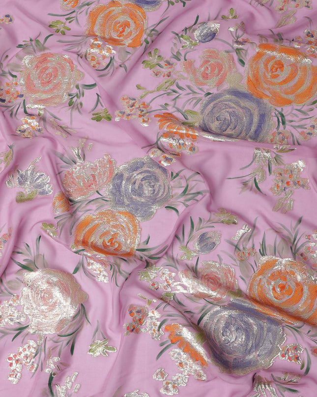 Mauve Pink Multicolor Rose Pure Silk Chiffon 140cm