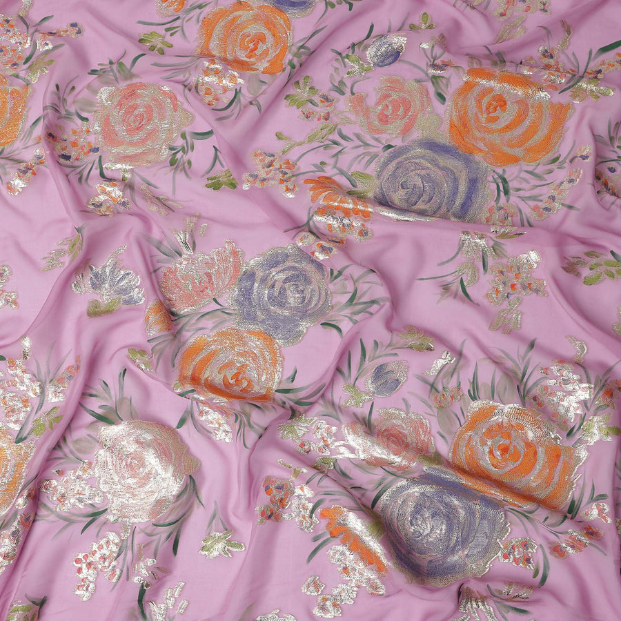 Mauve Pink Multicolor Rose Pure Silk Chiffon 140cm