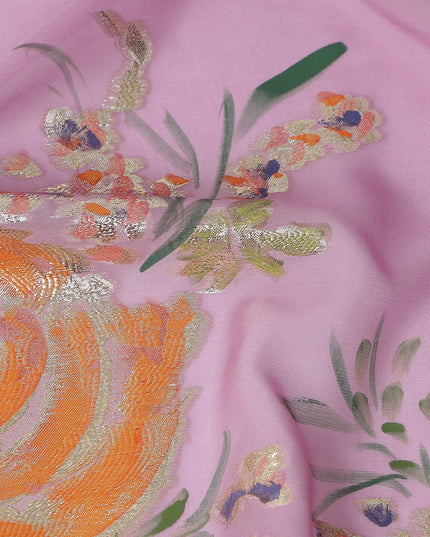 Mauve Pink Multicolor Rose Pure Silk Chiffon 140cm