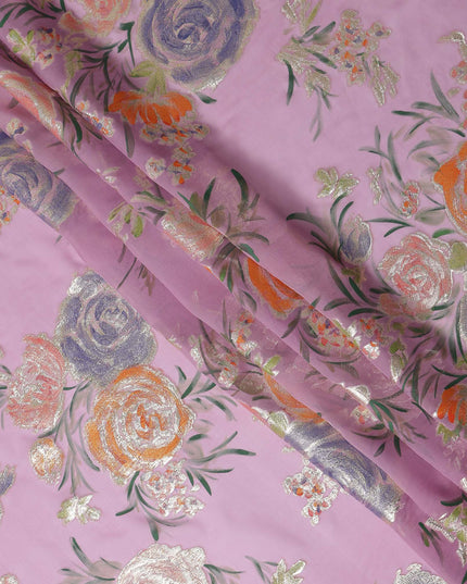 Mauve Pink Multicolor Rose Pure Silk Chiffon 140cm