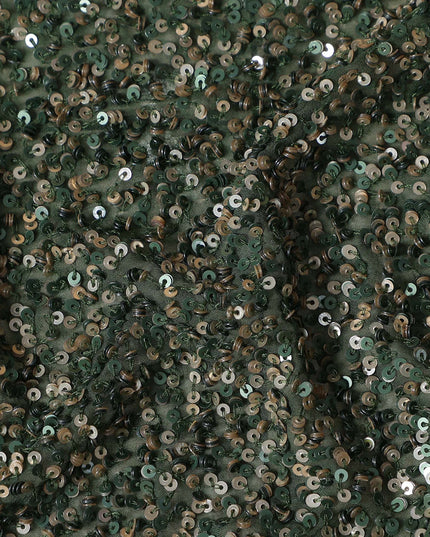 Olive Green Silk Georgette Sequin Fabric 110cm