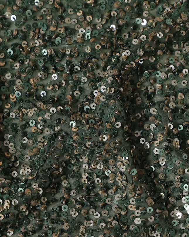 Olive Green Silk Georgette Sequin Fabric 110cm