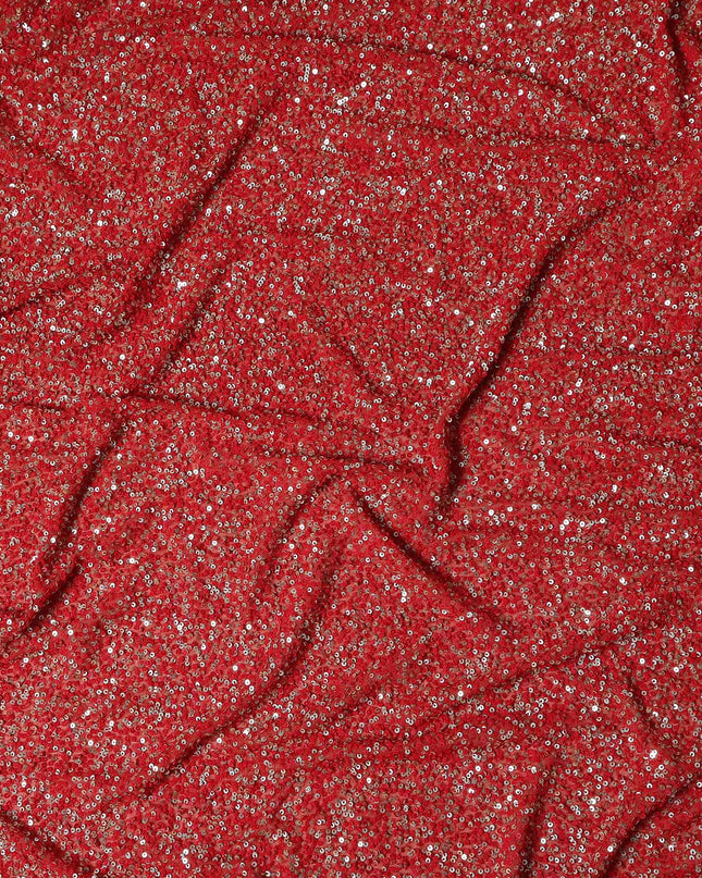 Brick Red Silk Georgette Sequin Fabric 110cm