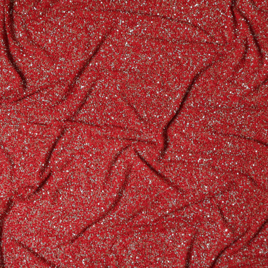 Brick Red Silk Georgette Sequin Fabric 110cm