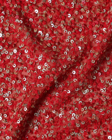 Brick Red Silk Georgette Sequin Fabric 110cm
