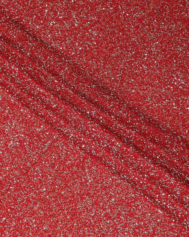 Brick Red Silk Georgette Sequin Fabric 110cm