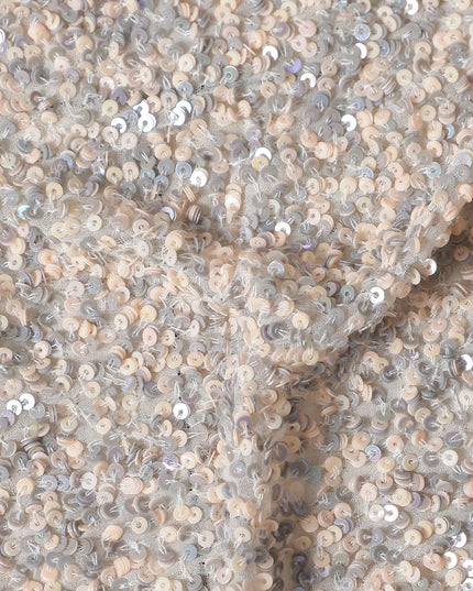 Taupe Beige Silk Georgette Sequin Fabric 110cm