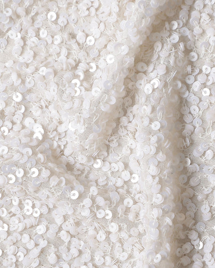 Alabaster White Silk Georgette Sequin Fabric 110cm