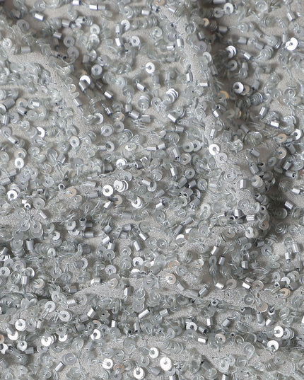 Silver Grey Silk Georgette Sequin Fabric 110cm