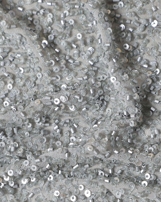 Silver Grey Silk Georgette Sequin Fabric 110cm