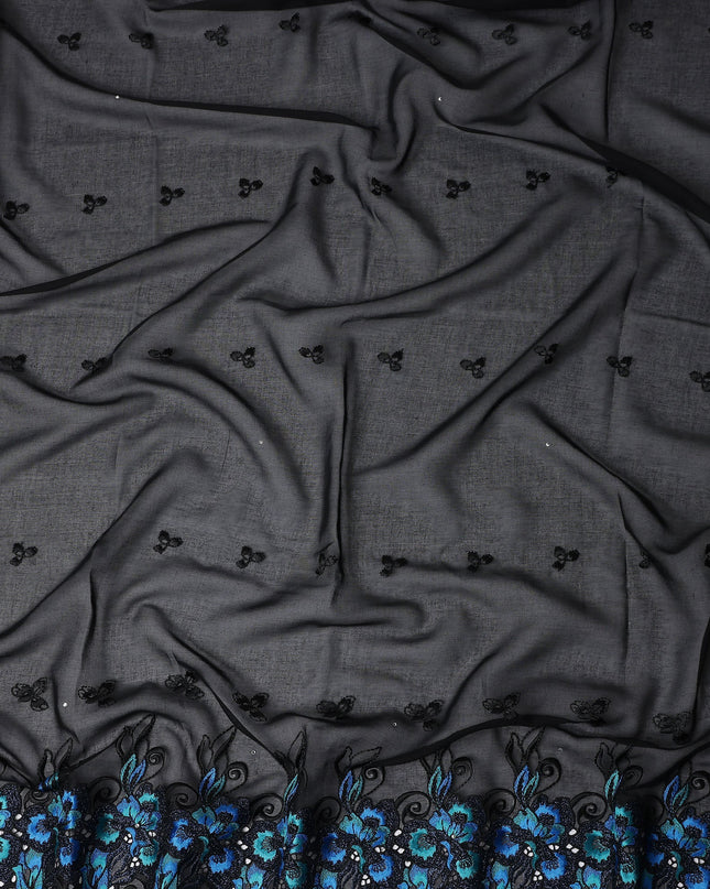 Black Floral Swiss Cotton Voile Sudanese Thobe