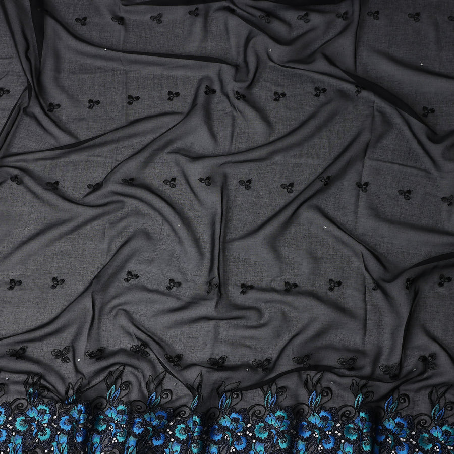 Black Floral Swiss Cotton Voile Sudanese Thobe
