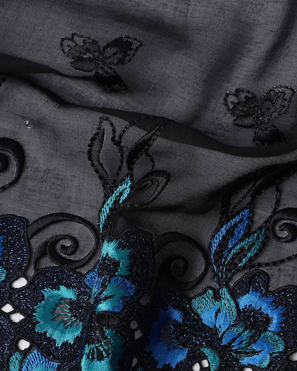 Black Floral Swiss Cotton Voile Sudanese Thobe