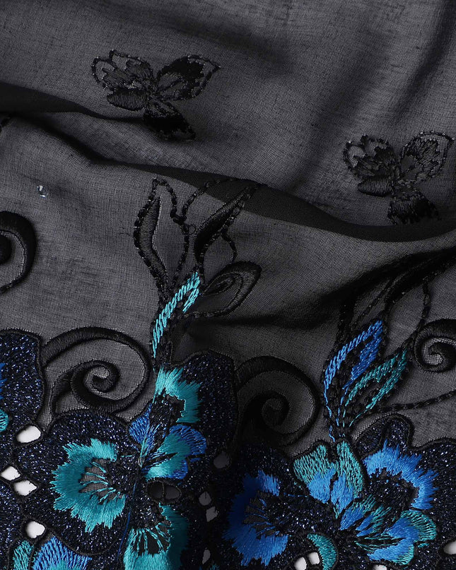 Black Floral Swiss Cotton Voile Sudanese Thobe
