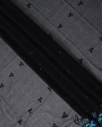 Black Floral Swiss Cotton Voile Sudanese Thobe