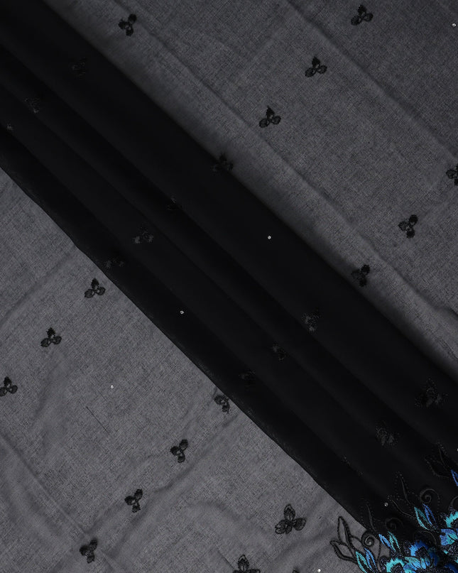 Black Floral Swiss Cotton Voile Sudanese Thobe