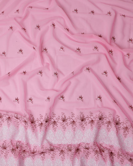 Pink Floral Premium Pure Swiss 100% Cotton Voile Embroidered Traditional Sudanese Thobe 4.5 Mtrs 140cm Swiss Quality - D30295