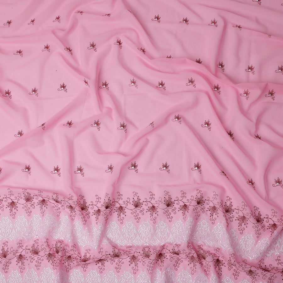 Pink Floral Premium Pure Swiss 100% Cotton Voile Embroidered Traditional Sudanese Thobe 4.5 Mtrs 140cm Swiss Quality - D30295