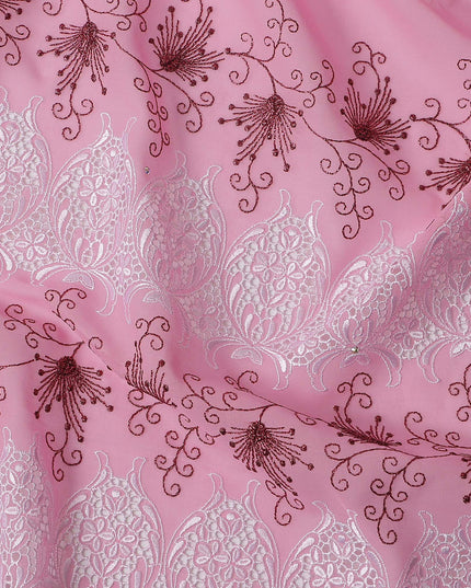 Pink Floral Premium Pure Swiss 100% Cotton Voile Embroidered Traditional Sudanese Thobe 4.5 Mtrs 140cm Swiss Quality - D30295