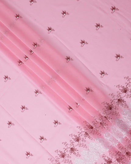 Pink Floral Premium Pure Swiss 100% Cotton Voile Embroidered Traditional Sudanese Thobe 4.5 Mtrs 140cm Swiss Quality - D30295
