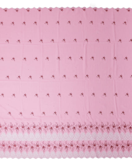Pink Floral Premium Pure Swiss 100% Cotton Voile Embroidered Traditional Sudanese Thobe 4.5 Mtrs 140cm Swiss Quality - D30295