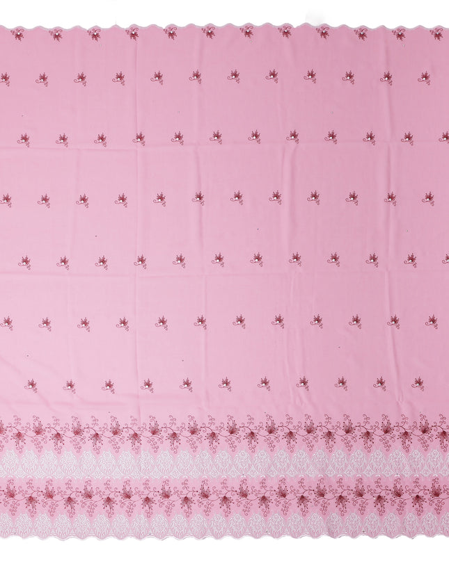 Pink Floral Premium Pure Swiss 100% Cotton Voile Embroidered Traditional Sudanese Thobe 4.5 Mtrs 140cm Swiss Quality - D30295