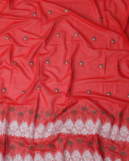 Red Floral Premium Pure Swiss 100% Cotton Voile Embroidered Traditional Sudanese Thobe 4.5 Mtrs 140cm Swiss Quality - D30299