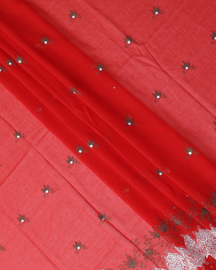 Red Floral Premium Pure Swiss 100% Cotton Voile Embroidered Traditional Sudanese Thobe 4.5 Mtrs 140cm Swiss Quality - D30299