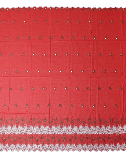 Red Floral Premium Pure Swiss 100% Cotton Voile Embroidered Traditional Sudanese Thobe 4.5 Mtrs 140cm Swiss Quality - D30299