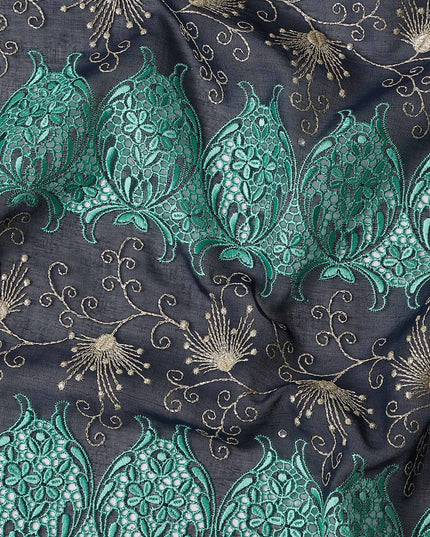 Blue Floral Premium Pure Swiss 100% Cotton Voile Embroidered Traditional Sudanese Thobe 4.5 Mtrs 140cm Swiss Quality - D30296