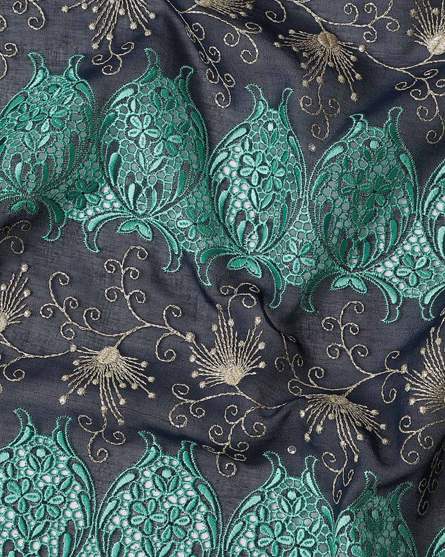 Blue Floral Premium Pure Swiss 100% Cotton Voile Embroidered Traditional Sudanese Thobe 4.5 Mtrs 140cm Swiss Quality - D30296