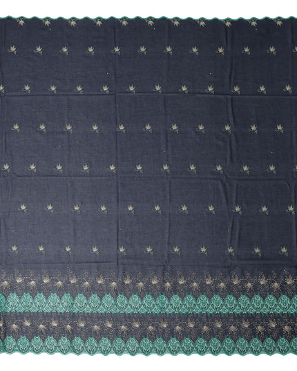 Blue Floral Premium Pure Swiss 100% Cotton Voile Embroidered Traditional Sudanese Thobe 4.5 Mtrs 140cm Swiss Quality - D30296