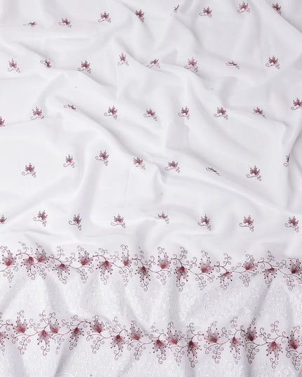 White Floral Premium Pure Swiss 100% Cotton Voile Embroidered Traditional Sudanese Thobe 4.5 Mtrs 140cm Swiss Quality - D30300