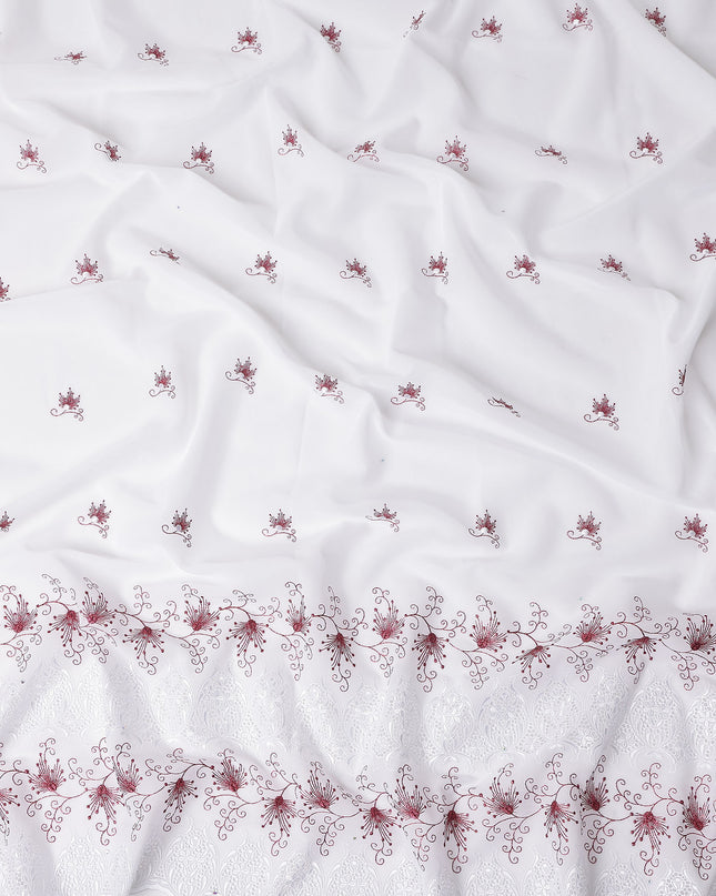 White Floral Premium Pure Swiss 100% Cotton Voile Embroidered Traditional Sudanese Thobe 4.5 Mtrs 140cm Swiss Quality - D30300