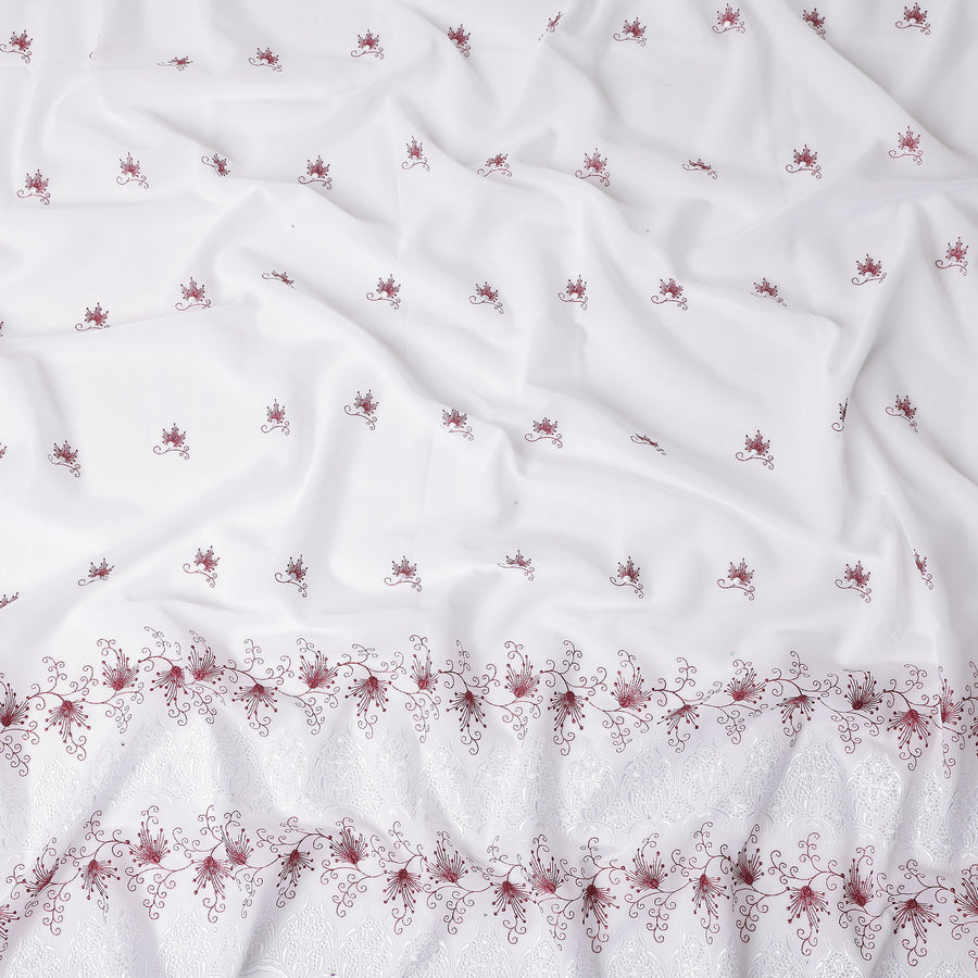 White Floral Premium Pure Swiss 100% Cotton Voile Embroidered Traditional Sudanese Thobe 4.5 Mtrs 140cm Swiss Quality - D30300