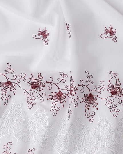 White Floral Premium Pure Swiss 100% Cotton Voile Embroidered Traditional Sudanese Thobe 4.5 Mtrs 140cm Swiss Quality - D30300