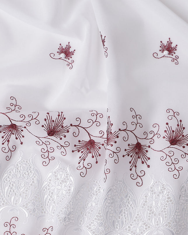 White Floral Premium Pure Swiss 100% Cotton Voile Embroidered Traditional Sudanese Thobe 4.5 Mtrs 140cm Swiss Quality - D30300