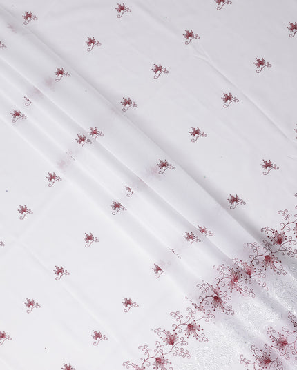 White Floral Premium Pure Swiss 100% Cotton Voile Embroidered Traditional Sudanese Thobe 4.5 Mtrs 140cm Swiss Quality - D30300