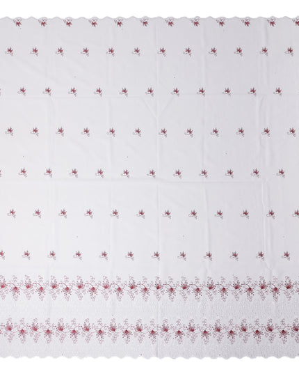 White Floral Premium Pure Swiss 100% Cotton Voile Embroidered Traditional Sudanese Thobe 4.5 Mtrs 140cm Swiss Quality - D30300