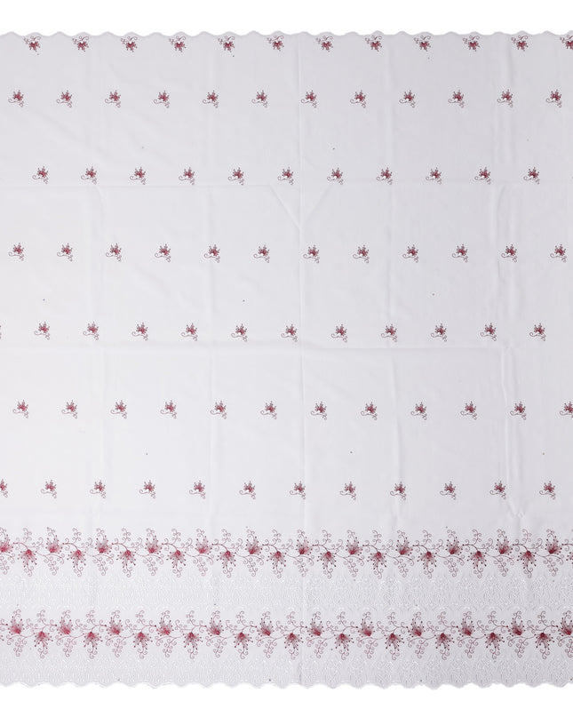 White Floral Premium Pure Swiss 100% Cotton Voile Embroidered Traditional Sudanese Thobe 4.5 Mtrs 140cm Swiss Quality - D30300