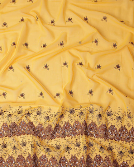 Yellow Floral Premium Pure Swiss 100% Cotton Voile Embroidered Traditional Sudanese Thobe 4.5 Mtrs 140cm Swiss Quality - D30293