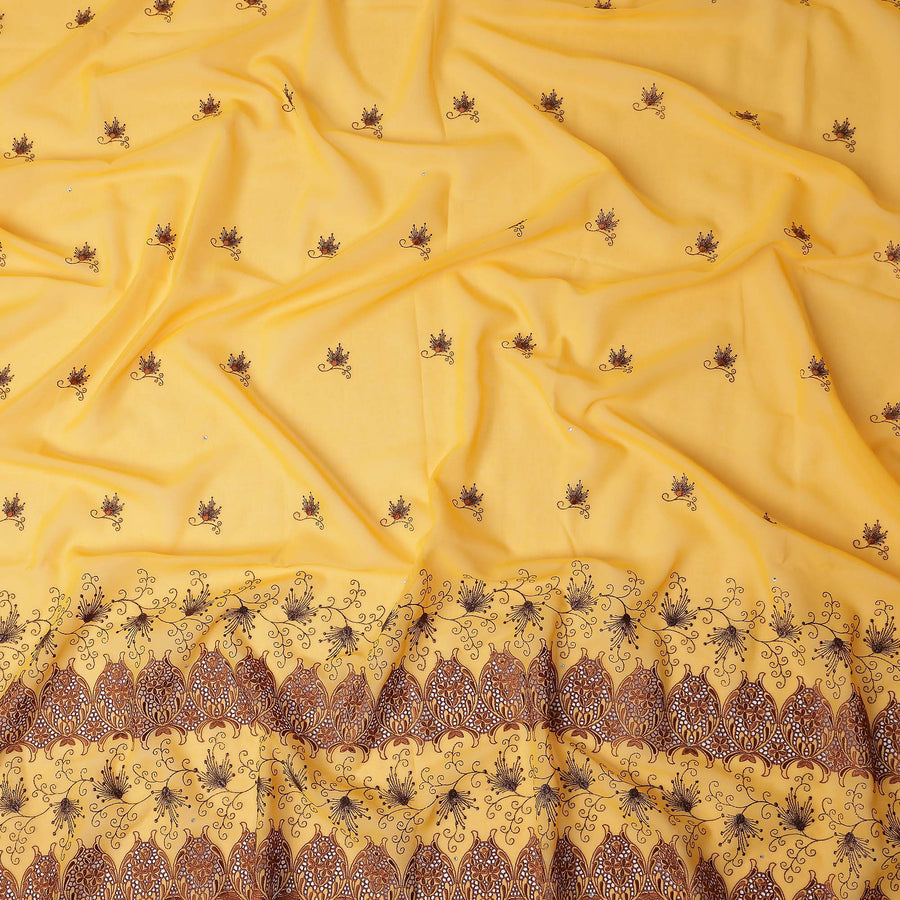Yellow Floral Premium Pure Swiss 100% Cotton Voile Embroidered Traditional Sudanese Thobe 4.5 Mtrs 140cm Swiss Quality - D30293
