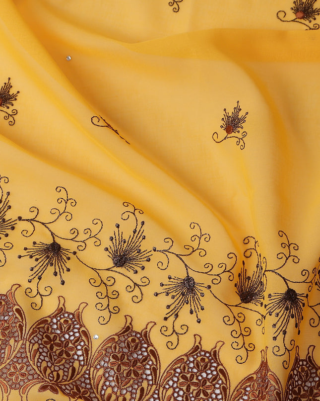 Yellow Floral Premium Pure Swiss 100% Cotton Voile Embroidered Traditional Sudanese Thobe 4.5 Mtrs 140cm Swiss Quality - D30293