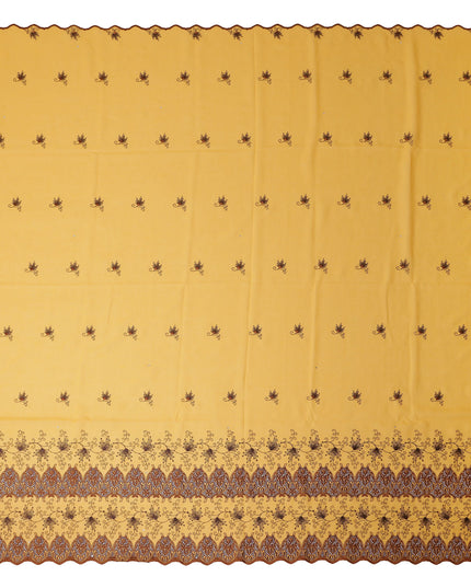 Yellow Floral Premium Pure Swiss 100% Cotton Voile Embroidered Traditional Sudanese Thobe 4.5 Mtrs 140cm Swiss Quality - D30293