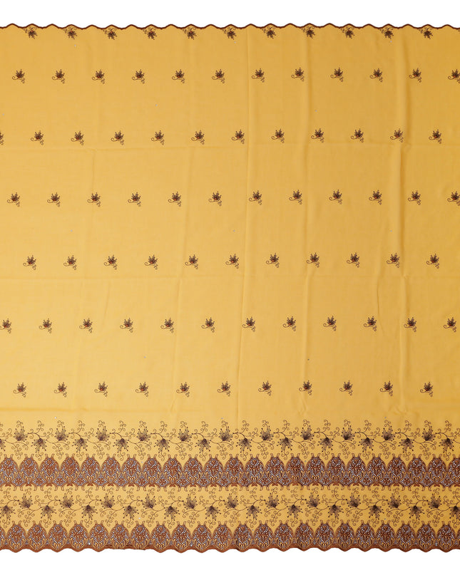 Yellow Floral Premium Pure Swiss 100% Cotton Voile Embroidered Traditional Sudanese Thobe 4.5 Mtrs 140cm Swiss Quality - D30293